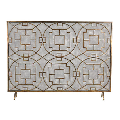 Atlas Lighting Geometric Firescreen | Antique Bronze Metal | Decorative Fireplace Screen for Living Room & Den | 46in W | Model AC11331-01
