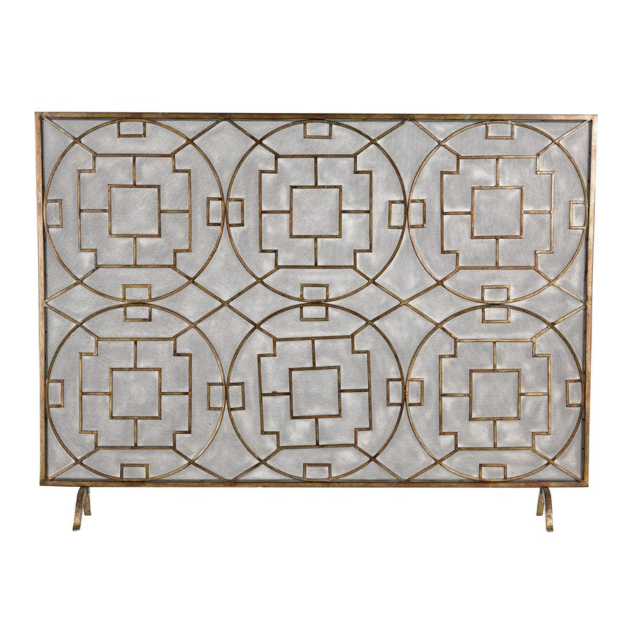 Atlas Lighting Geometric Firescreen | Antique Bronze Metal | Decorative Fireplace Screen for Living Room & Den | 46in W | Model AC11331-01