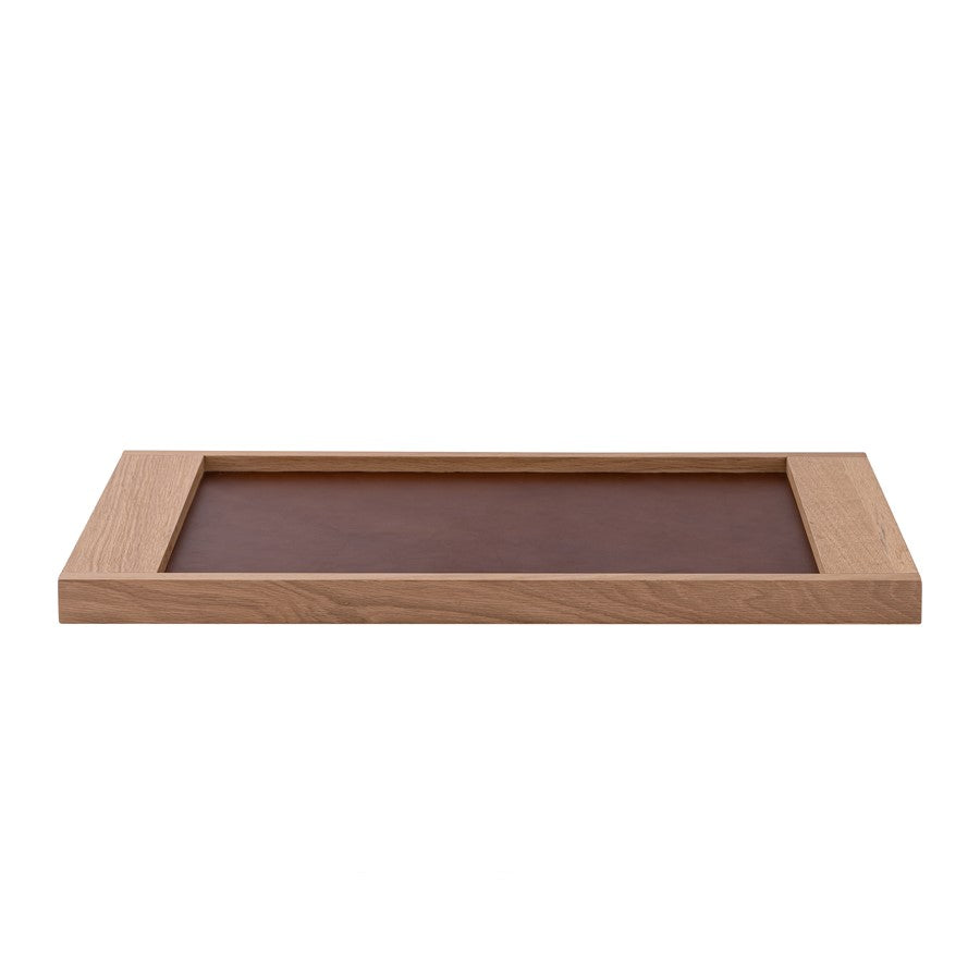 Atlas Lighting Gilcrest Tray | Light Oak Wood & Brown Leather | Coffee Table & Entryway Organizer | 28in W | Model AC11334-01