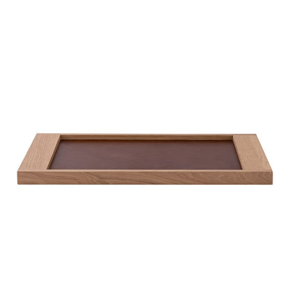 Atlas Lighting Gilcrest Tray | Light Oak Wood & Brown Leather | Coffee Table & Entryway Organizer | 28in W | Model AC11334-01