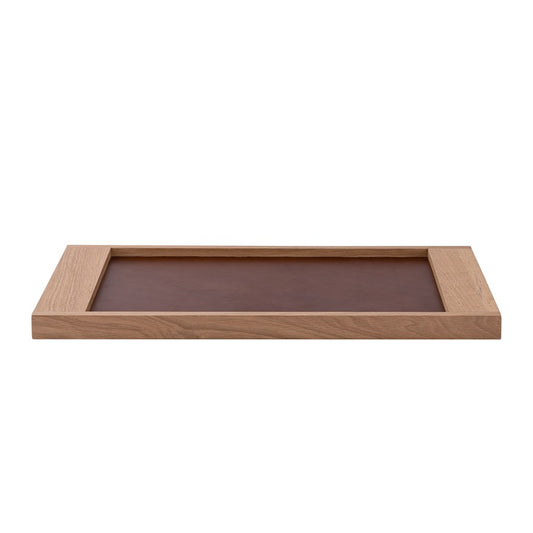 Atlas Lighting Gilcrest Tray | Light Oak Wood & Brown Leather | Coffee Table & Entryway Organizer | 28in W | Model AC11334-01