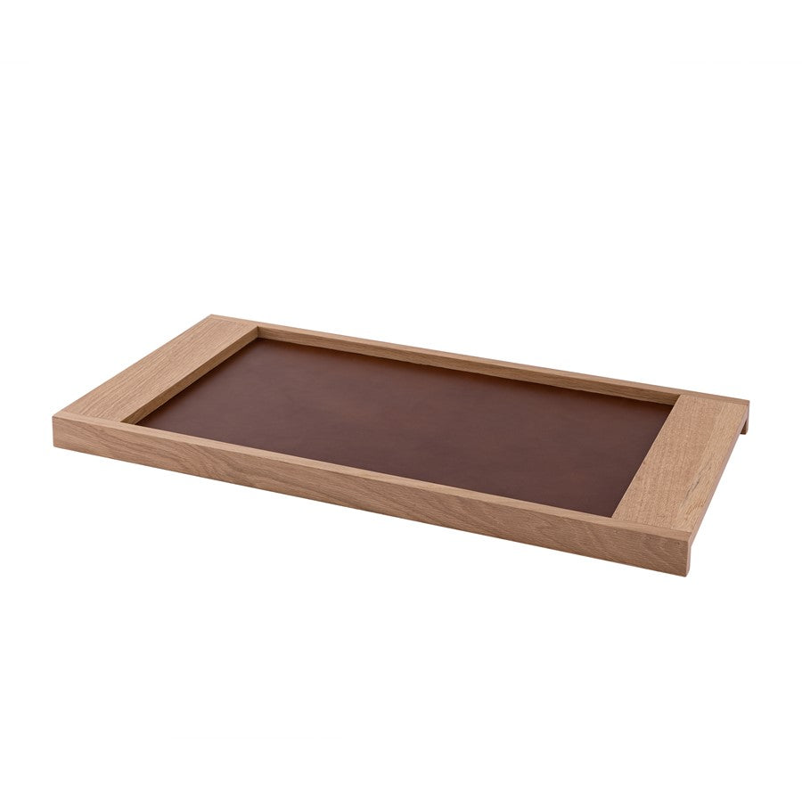 Atlas Lighting Gilcrest Tray | Light Oak Wood & Brown Leather | Coffee Table & Entryway Organizer | 28in W | Model AC11334-01