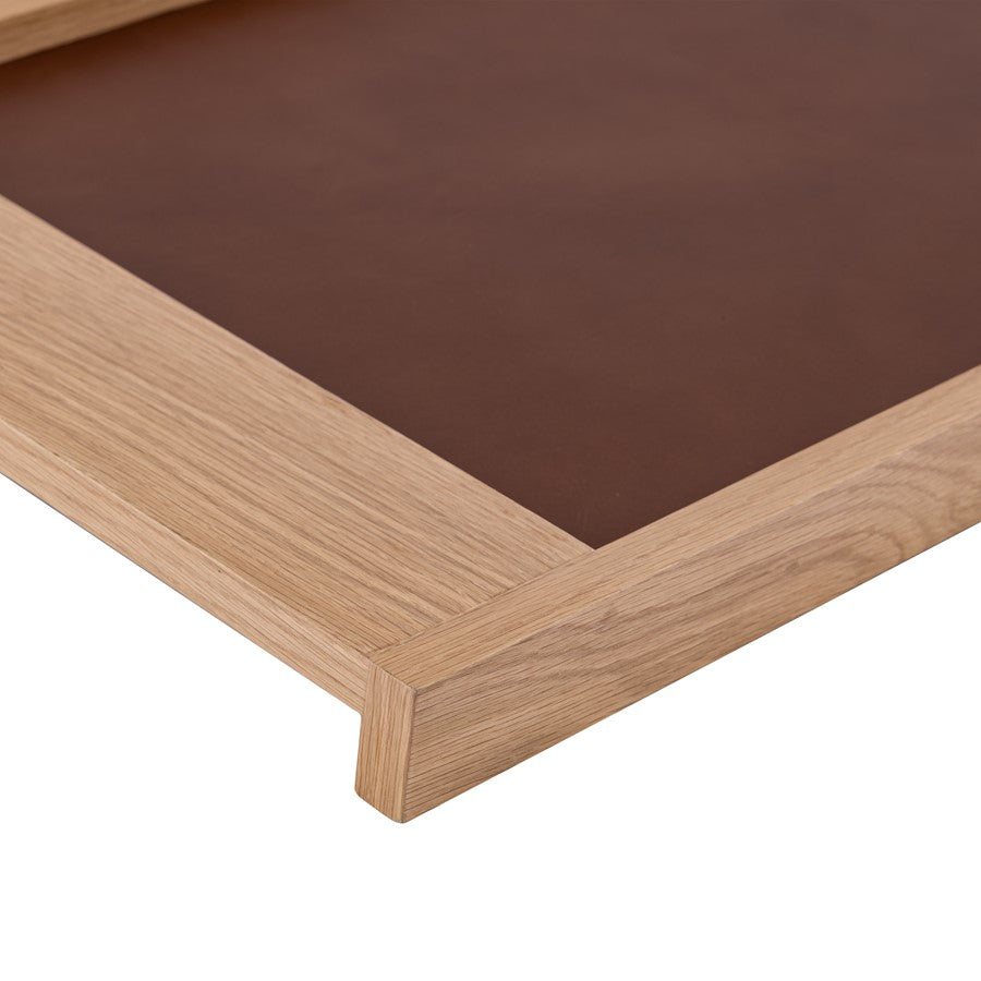 Atlas Lighting Gilcrest Tray | Light Oak Wood & Brown Leather | Coffee Table & Entryway Organizer | 28in W | Model AC11334-01