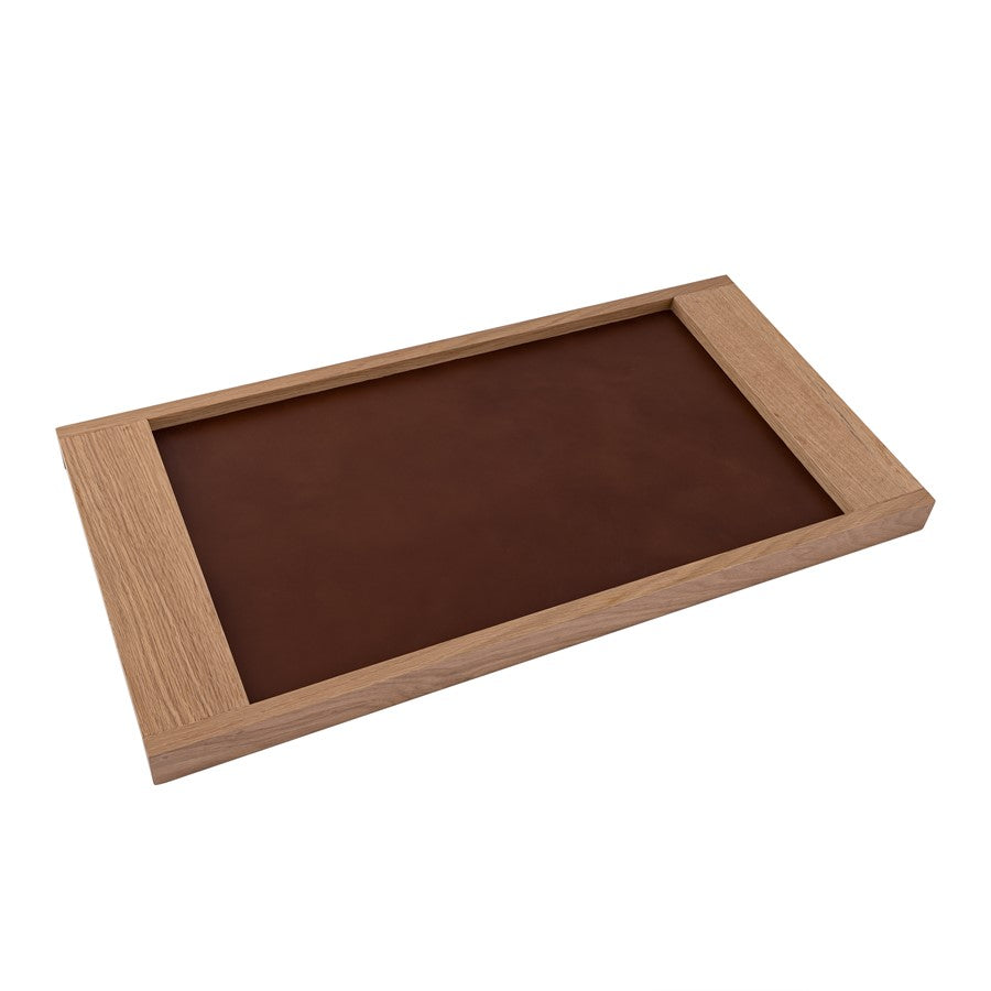 Atlas Lighting Gilcrest Tray | Light Oak Wood & Brown Leather | Coffee Table & Entryway Organizer | 28in W | Model AC11334-01