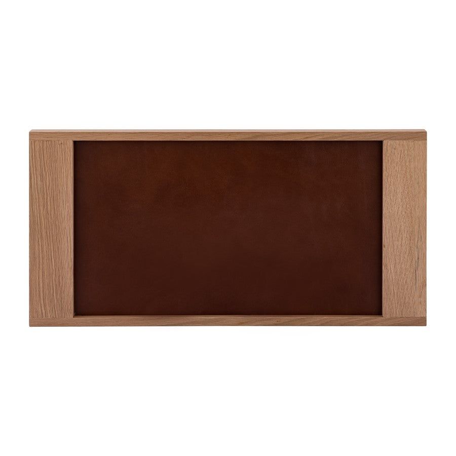 Atlas Lighting Gilcrest Tray | Light Oak Wood & Brown Leather | Coffee Table & Entryway Organizer | 28in W | Model AC11334-01