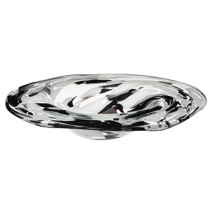 Atlas Lighting Gisli 16in Round Decorative Bowl | Black and White Glass | Living Room & Kitchen Countertop | 16 x 16 x 4 in | Model AC11337-01