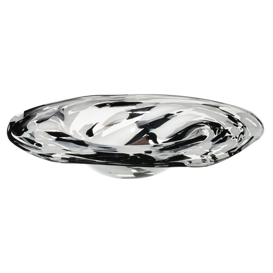 Atlas Lighting Gisli 16in Round Decorative Bowl | Black and White Glass | Living Room & Kitchen Countertop | 16 x 16 x 4 in | Model AC11337-01