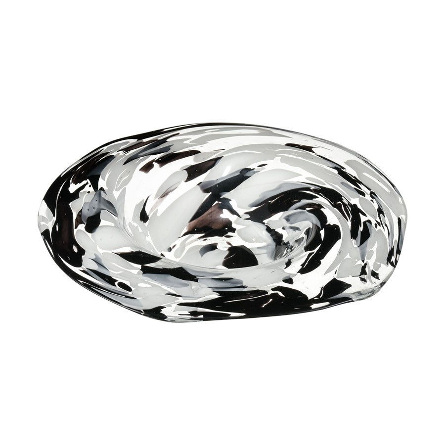 Atlas Lighting Gisli 16in Round Decorative Bowl | Black and White Glass | Living Room & Kitchen Countertop | 16 x 16 x 4 in | Model AC11337-01
