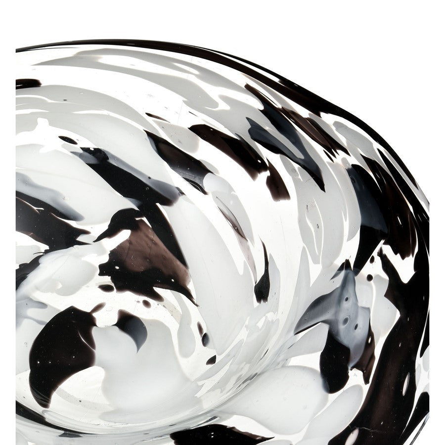 Atlas Lighting Gisli 16in Round Decorative Bowl | Black and White Glass | Living Room & Kitchen Countertop | 16 x 16 x 4 in | Model AC11337-01
