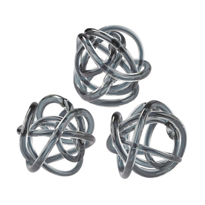 Atlas Lighting Glass Knot Set of 3 Gray Glass Objects | Transitional Style | Shelf & Bookcase Display | 6 x 6 x 6 in | Model AC11340-01S
