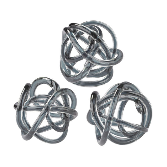 Atlas Lighting Glass Knot Set of 3 Gray Glass Objects | Transitional Style | Shelf & Bookcase Display | 6 x 6 x 6 in | Model AC11340-01S
