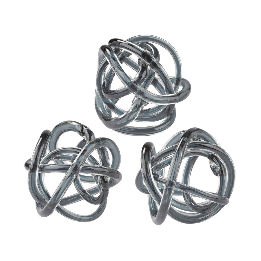 Atlas Lighting Glass Knot Set of 3 Gray Glass Objects | Transitional Style | Shelf & Bookcase Display | 6 x 6 x 6 in | Model AC11340-01S