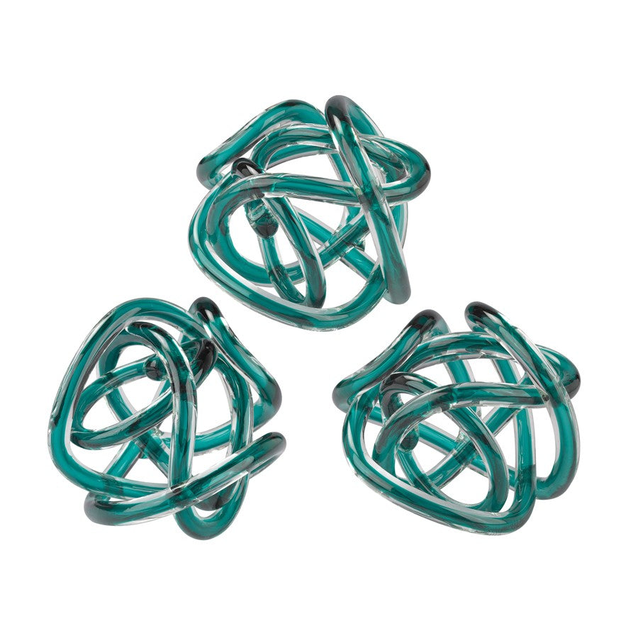 Atlas Lighting Glass Knot Set of 3 | Transitional Aqua Glass Sculpture | Shelf, Mantel & Coffee Table Decor | 6 x 6.25 x 6 in | Model AC11340-02S