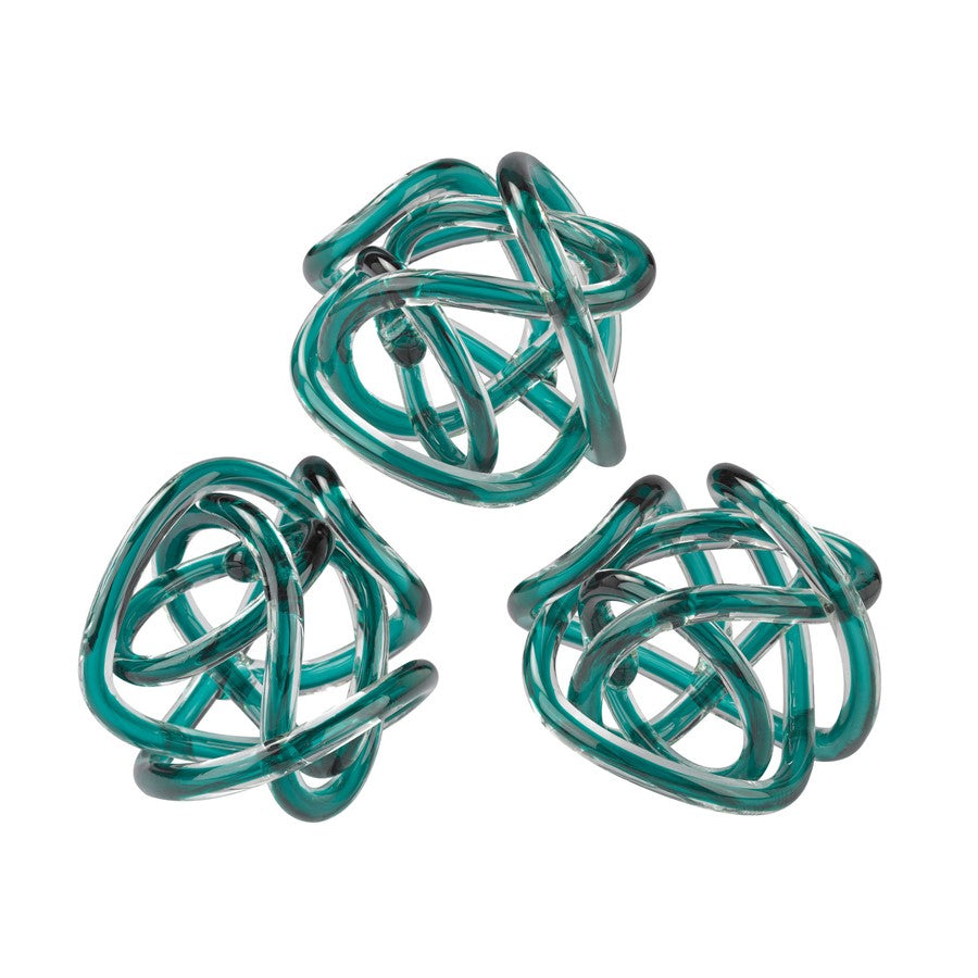 Atlas Lighting Glass Knot Set of 3 | Transitional Aqua Glass Sculpture | Shelf, Mantel & Coffee Table Decor | 6 x 6.25 x 6 in | Model AC11340-02S