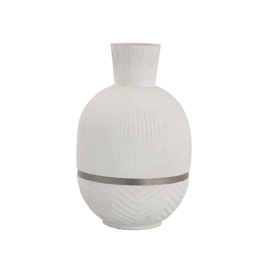 Atlas Lighting Glenn Small Vase | Traditional White Mango Wood with Satin Nickel Rim | Entryway & Dining Table Decor | Model AC11341-01