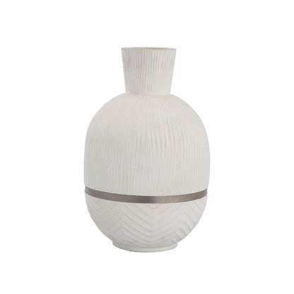 Atlas Lighting Glenn Small Vase | Traditional White Mango Wood with Satin Nickel Rim | Entryway & Dining Table Decor | Model AC11341-01