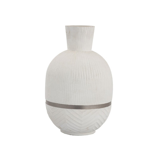 Atlas Lighting Glenn Small Vase | Traditional White Mango Wood with Satin Nickel Rim | Entryway & Dining Table Decor | Model AC11341-01
