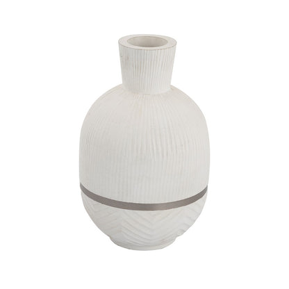 Atlas Lighting Glenn Small Vase | Traditional White Mango Wood with Satin Nickel Rim | Entryway & Dining Table Decor | Model AC11341-01