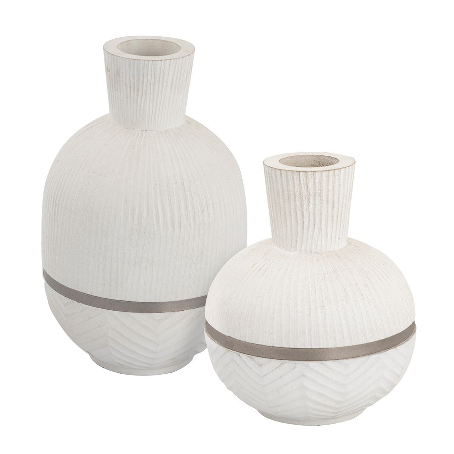 Atlas Lighting Glenn Small Vase | Traditional White Mango Wood with Satin Nickel Rim | Entryway & Dining Table Decor | Model AC11341-01