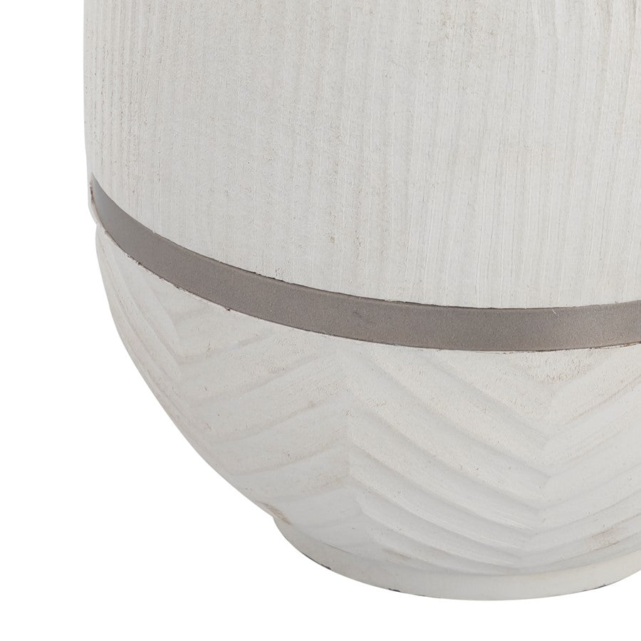 Atlas Lighting Glenn Small Vase | Traditional White Mango Wood with Satin Nickel Rim | Entryway & Dining Table Decor | Model AC11341-01