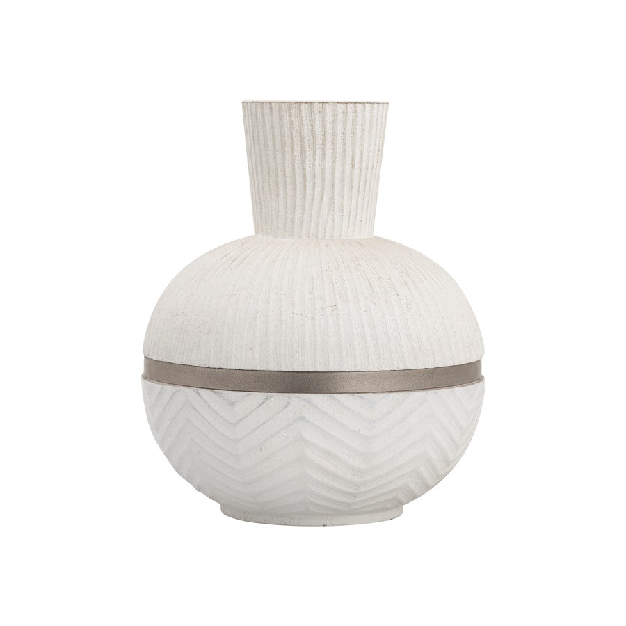 Atlas Lighting Glenn Large Vase | Traditional White Mango Wood with Satin Nickel Rim | Floor & Table Decor | 9 x 9 x 14.25 in | Model AC11341-02