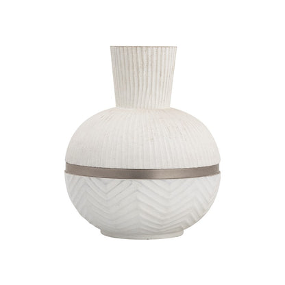 Atlas Lighting Glenn Large Vase | Traditional White Mango Wood with Satin Nickel Rim | Floor & Table Decor | 9 x 9 x 14.25 in | Model AC11341-02