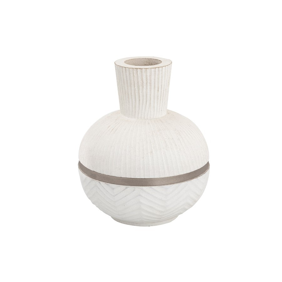 Atlas Lighting Glenn Large Vase | Traditional White Mango Wood with Satin Nickel Rim | Floor & Table Decor | 9 x 9 x 14.25 in | Model AC11341-02