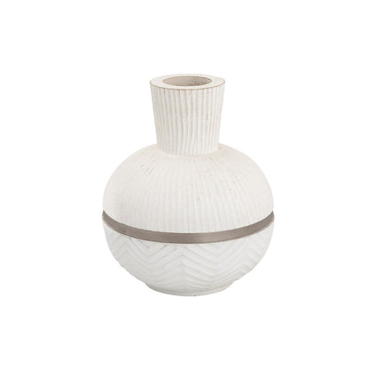 Atlas Lighting Glenn Large Vase | Traditional White Mango Wood with Satin Nickel Rim | Floor & Table Decor | 9 x 9 x 14.25 in | Model AC11341-02