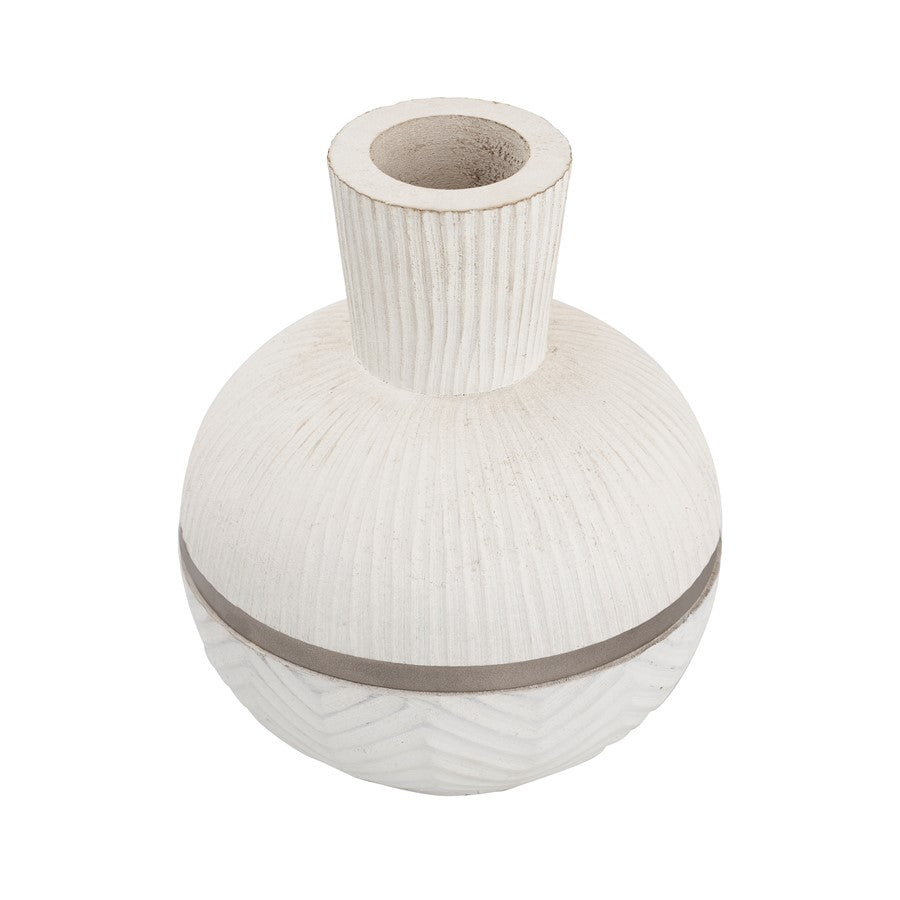 Atlas Lighting Glenn Large Vase | Traditional White Mango Wood with Satin Nickel Rim | Floor & Table Decor | 9 x 9 x 14.25 in | Model AC11341-02