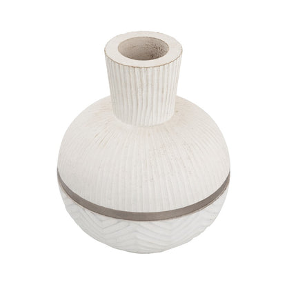 Atlas Lighting Glenn Large Vase | Traditional White Mango Wood with Satin Nickel Rim | Floor & Table Decor | 9 x 9 x 14.25 in | Model AC11341-02