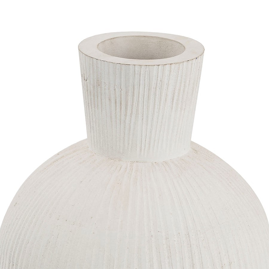 Atlas Lighting Glenn Large Vase | Traditional White Mango Wood with Satin Nickel Rim | Floor & Table Decor | 9 x 9 x 14.25 in | Model AC11341-02