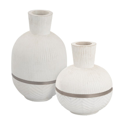 Atlas Lighting Glenn Large Vase | Traditional White Mango Wood with Satin Nickel Rim | Floor & Table Decor | 9 x 9 x 14.25 in | Model AC11341-02