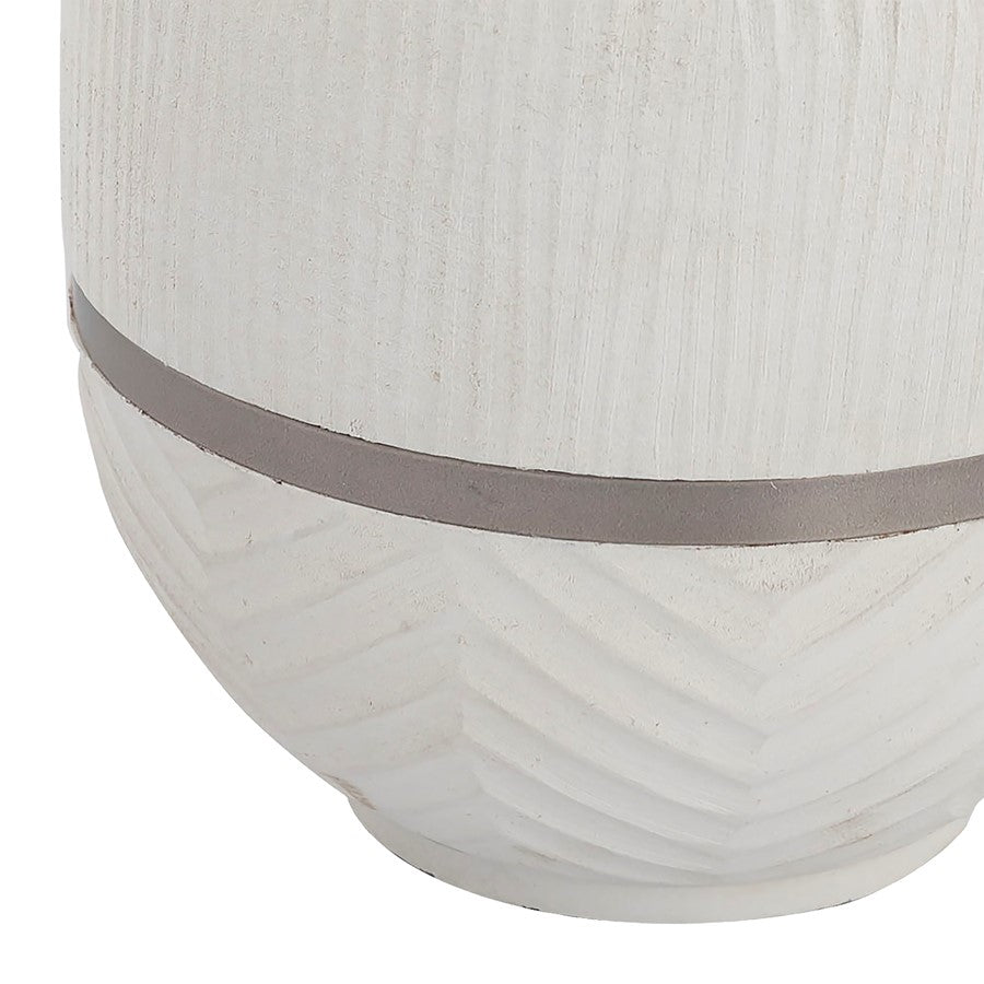 Atlas Lighting Glenn Large Vase | Traditional White Mango Wood with Satin Nickel Rim | Floor & Table Decor | 9 x 9 x 14.25 in | Model AC11341-02