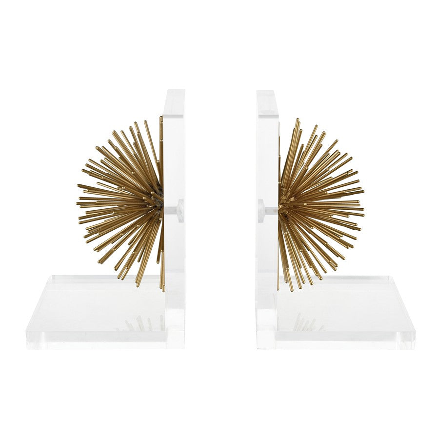 Atlas Lighting Glint Bookends Set of 2 | Gold Metal & Clear Acrylic | Bookshelf & Office Decor | 6 x 4 x 8 in | Model AC11343-01S
