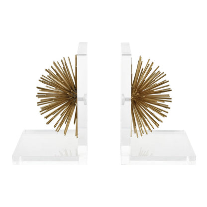 Atlas Lighting Glint Bookends Set of 2 | Gold Metal & Clear Acrylic | Bookshelf & Office Decor | 6 x 4 x 8 in | Model AC11343-01S