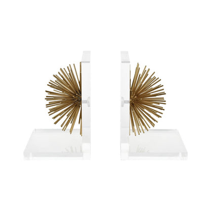 Atlas Lighting Glint Bookends Set of 2 | Gold Metal & Clear Acrylic | Bookshelf & Office Decor | 6 x 4 x 8 in | Model AC11343-01S