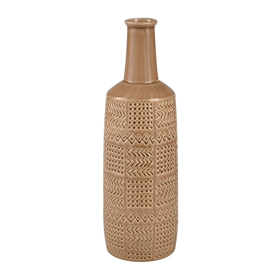 Atlas Lighting Graham Large Vase | Tan Caramel Earthenware Sculptural Decor | Living Room & Entryway Accent | 5 x 5 x 17 in | Model AC11345-01
