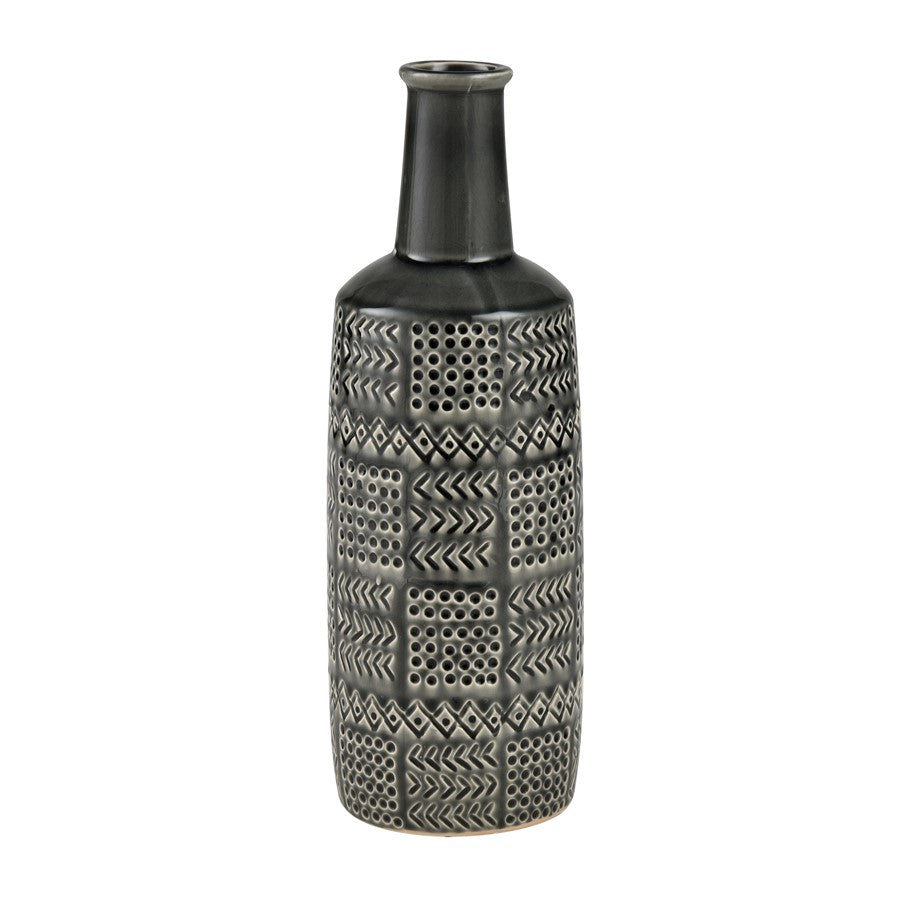 Atlas Lighting Graham 15in Black Earthenware Vase | Traditional Bottle-Shaped Decor | Entryway & Living Room Accent | 5 x 5 x 15 in | Model AC11345-02
