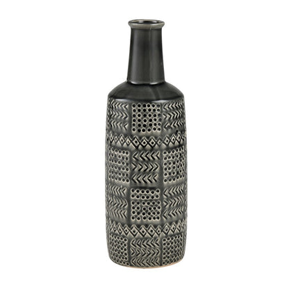 Atlas Lighting Graham 15in Black Earthenware Vase | Traditional Bottle-Shaped Decor | Entryway & Living Room Accent | 5 x 5 x 15 in | Model AC11345-02