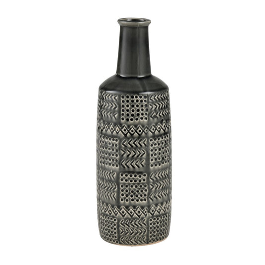 Atlas Lighting Graham 15in Black Earthenware Vase | Traditional Bottle-Shaped Decor | Entryway & Living Room Accent | 5 x 5 x 15 in | Model AC11345-02