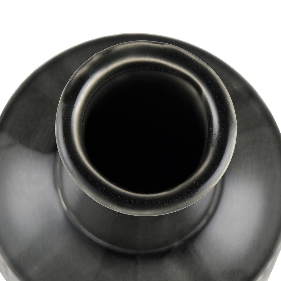 Atlas Lighting Graham 15in Black Earthenware Vase | Traditional Bottle-Shaped Decor | Entryway & Living Room Accent | 5 x 5 x 15 in | Model AC11345-02