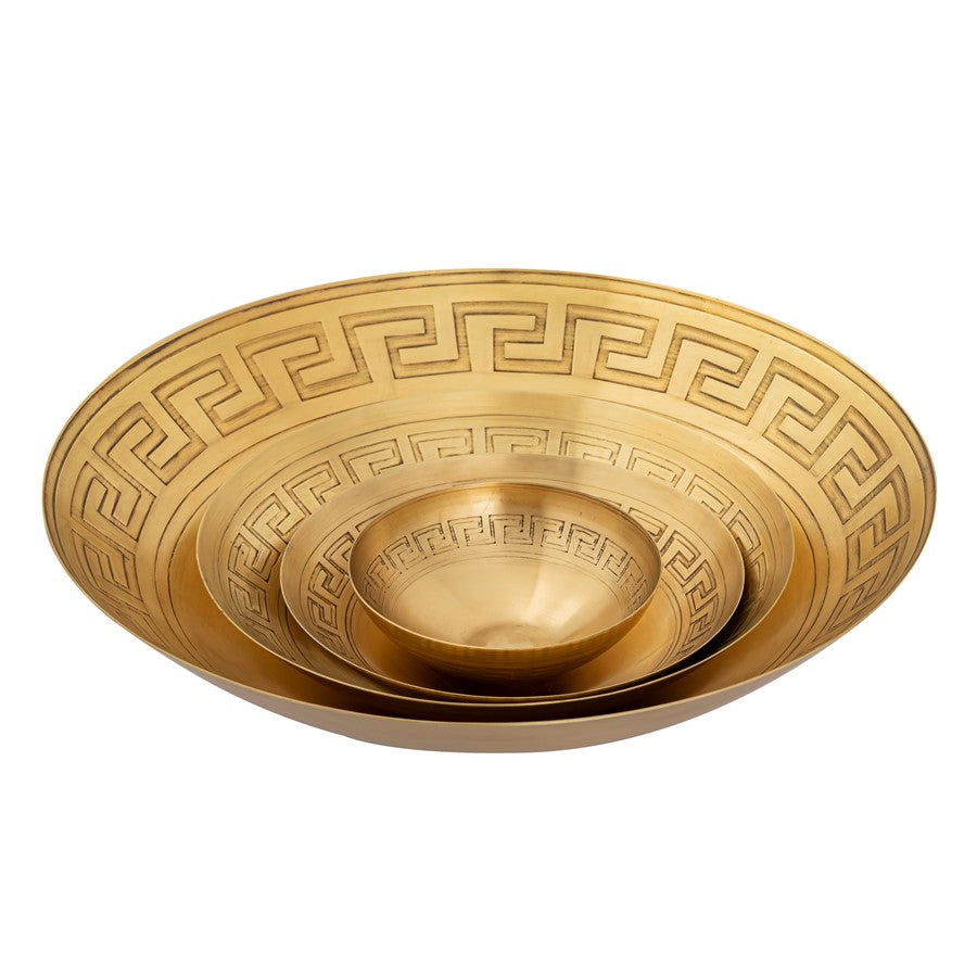 Atlas Lighting Greek Key 19in Antique Brass Metal Centerpiece Bowl | Transitional Geometric Decor | Entryway & Dining Room Accent | Model AC11347-01