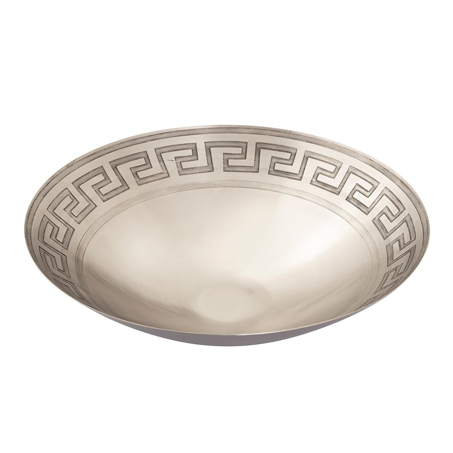 Atlas Lighting Greek Key 19in Antique Nickel Metal Centerpiece Bowl | Transitional Geometric Decor | Entryway & Dining Room Accent | Model AC11347-02