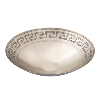 Atlas Lighting Greek Key 19in Antique Nickel Metal Centerpiece Bowl | Transitional Geometric Decor | Entryway & Dining Room Accent | Model AC11347-02
