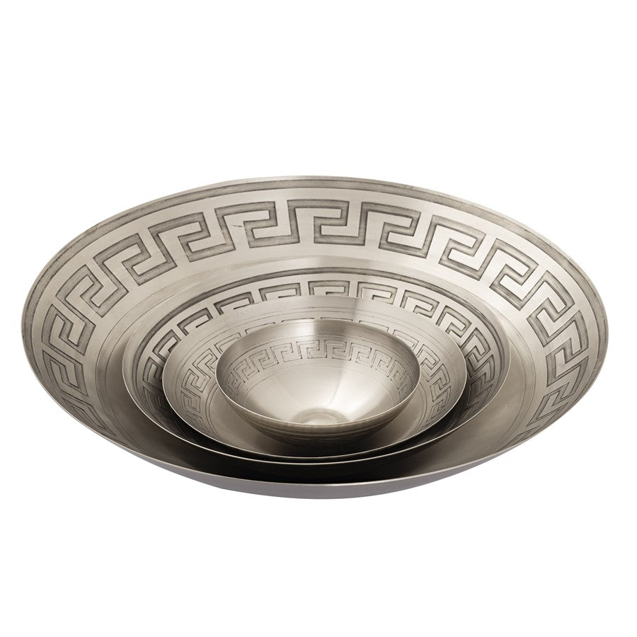 Atlas Lighting Greek Key 19in Antique Nickel Metal Centerpiece Bowl | Transitional Geometric Decor | Entryway & Dining Room Accent | Model AC11347-02