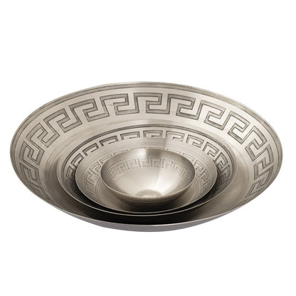 Atlas Lighting Greek Key 19in Antique Nickel Metal Centerpiece Bowl | Transitional Geometric Decor | Entryway & Dining Room Accent | Model AC11347-02