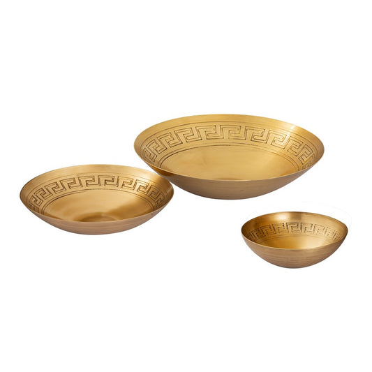 Atlas Lighting Greek Key Set of 3 Antique Brass Metal Bowls | Transitional Geometric Decor | Entryway & Dining Room Accent | Model AC11348-01S