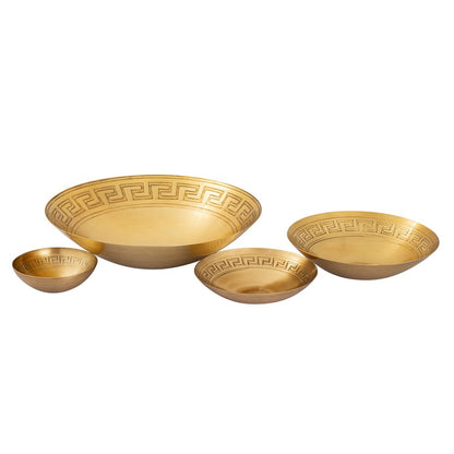 Atlas Lighting Greek Key Set of 3 Antique Brass Metal Bowls | Transitional Geometric Decor | Entryway & Dining Room Accent | Model AC11348-01S