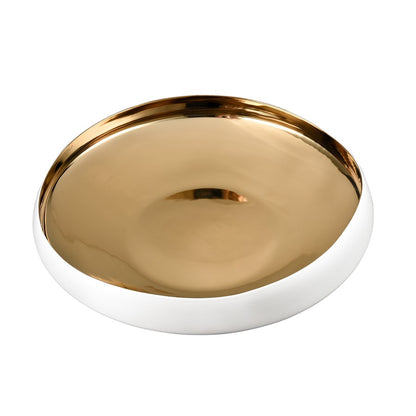 Atlas Lighting Greer 17in Low Decorative Bowl | Matte White & Gold Earthenware | Coffee Table & Entryway Centerpiece | Model AC11349-01