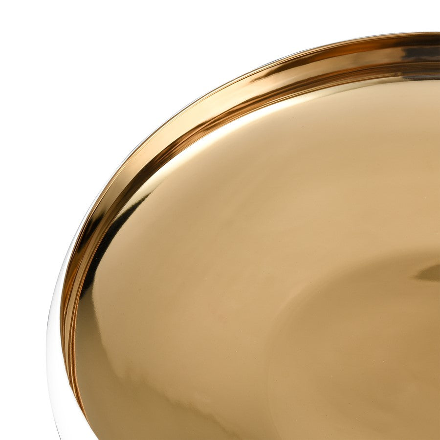 Atlas Lighting Greer 17in Low Decorative Bowl | Matte White & Gold Earthenware | Coffee Table & Entryway Centerpiece | Model AC11349-01